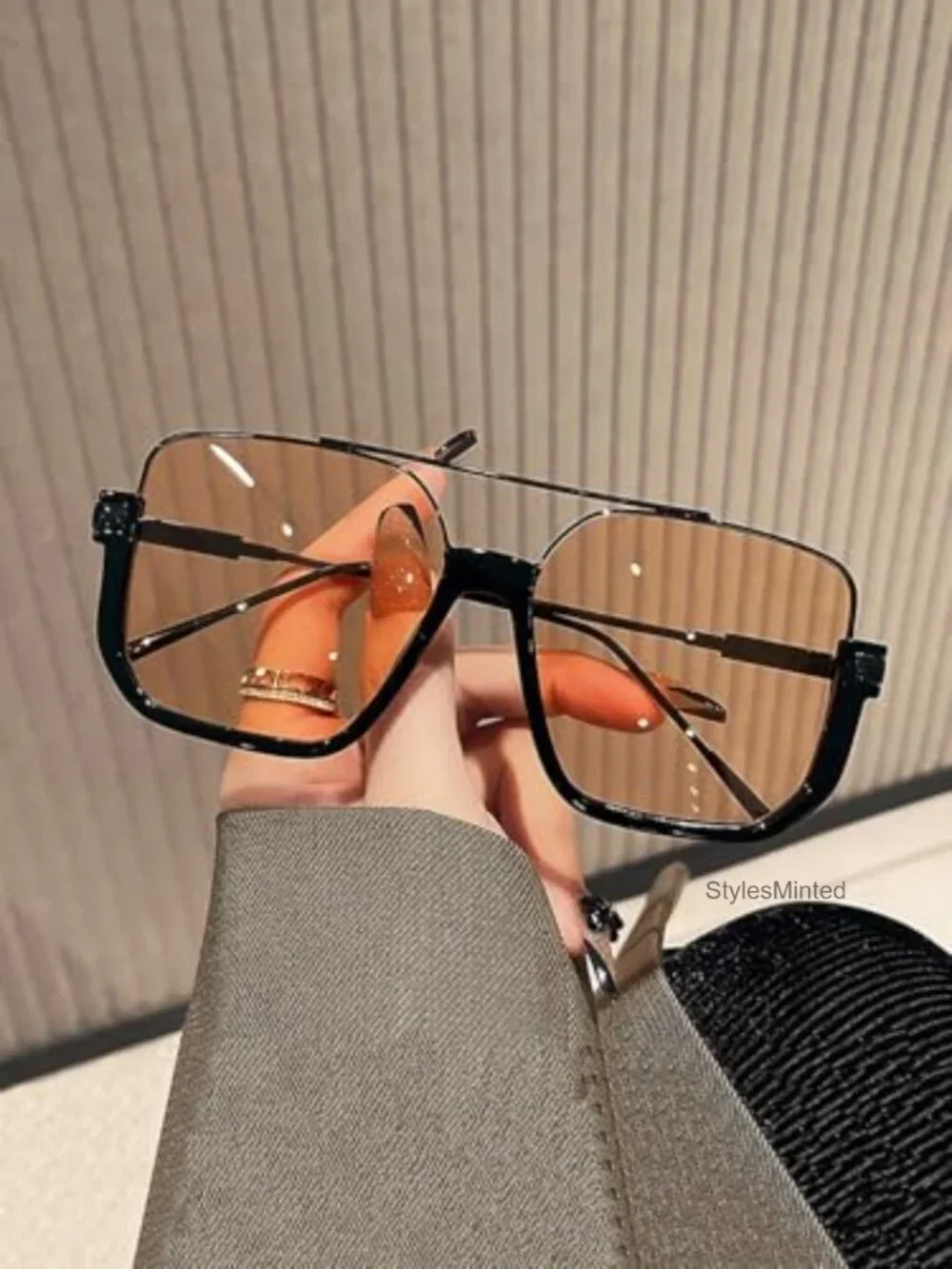 Retro Oversized Aviator Sunglasses Square Double Bridge Pilot Shades